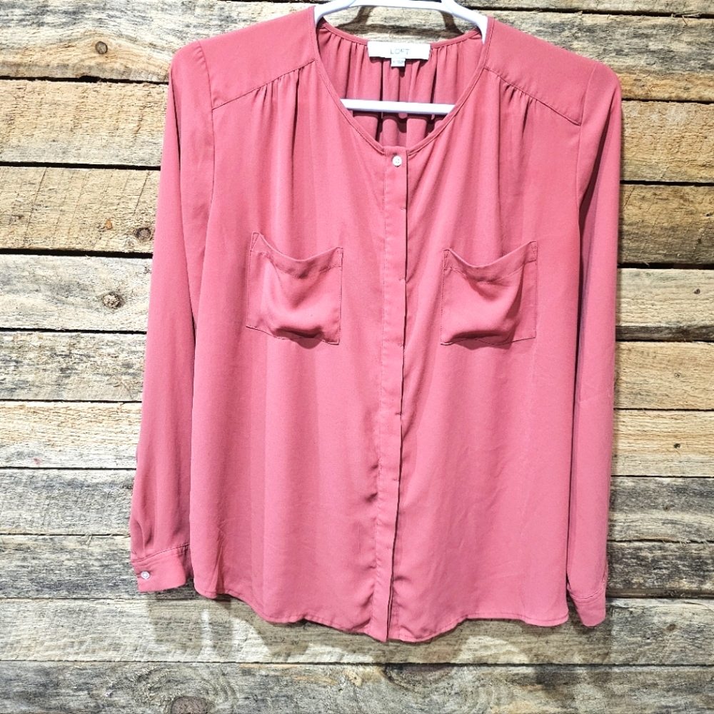 Womens Size Extra Large Ann Taylor Loft Pink Long Sleeve‎ Blouse